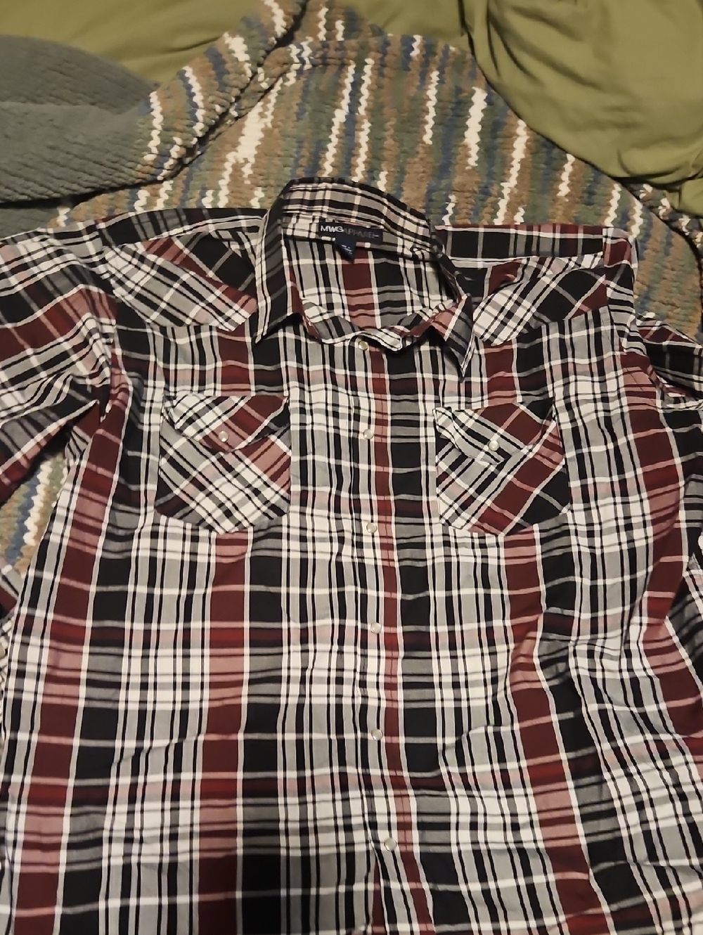 Mavi Men’s Plaid Button-Down Shirt in Black & Burgundy